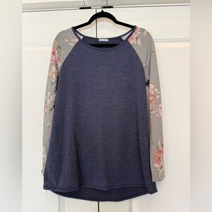 Floral Sleeve Navy Top